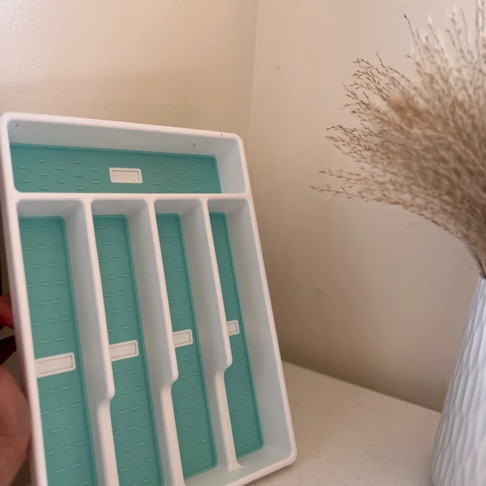 White and Teal Cutlery Tray